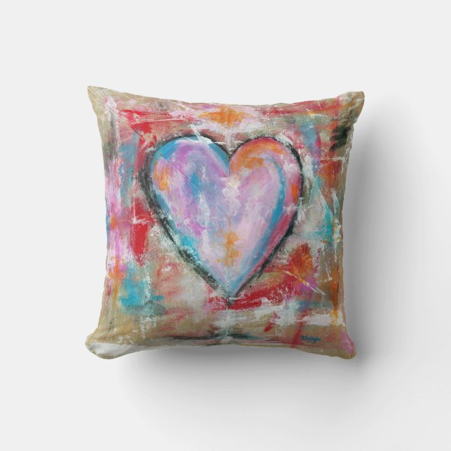 Reckless Heart Abstract Art Painting Pink Red Blue Throw Pillow (Front)