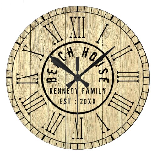 Reclaimed Wood Beach House Black Roman Numeral Large Clock