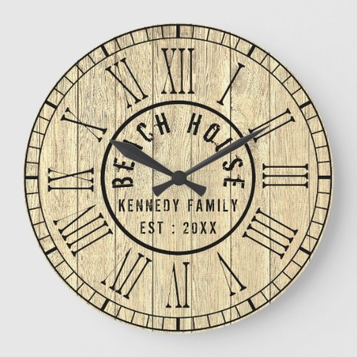 Reclaimed Wood Beach House Black Roman Numeral Large Clock