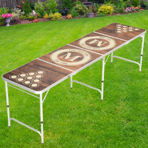 Reclaimed Wood Family Monogram & Name Beer Pong Table