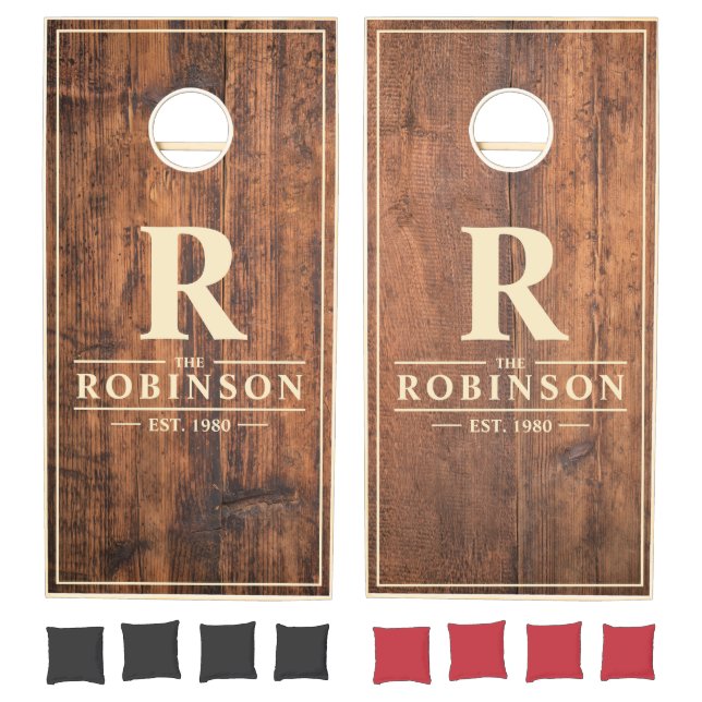 Reclaimed Wood Family Name & Initial  Cornhole Set (Set)
