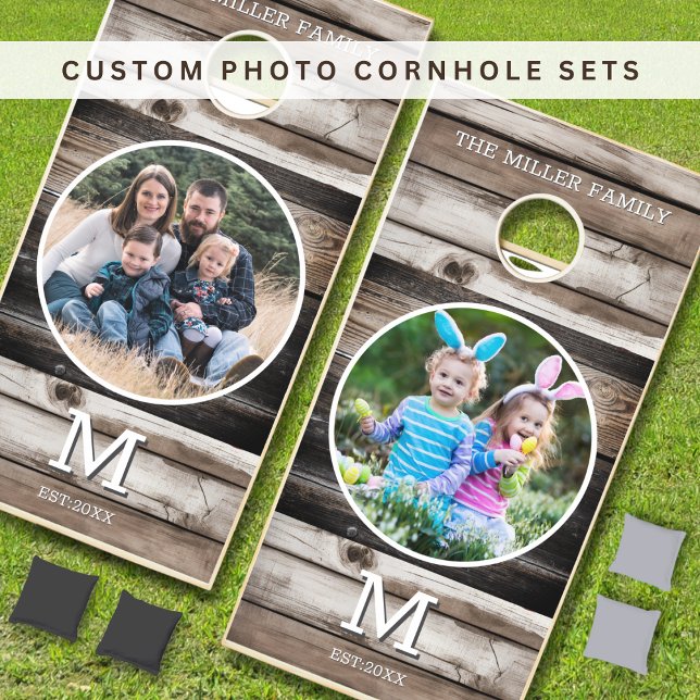 Reclaimed Wood Family Name Monogram Photo Template Cornhole Set (Reclaimed Wood Family Name Monogram Photo Template Cornhole Set
)