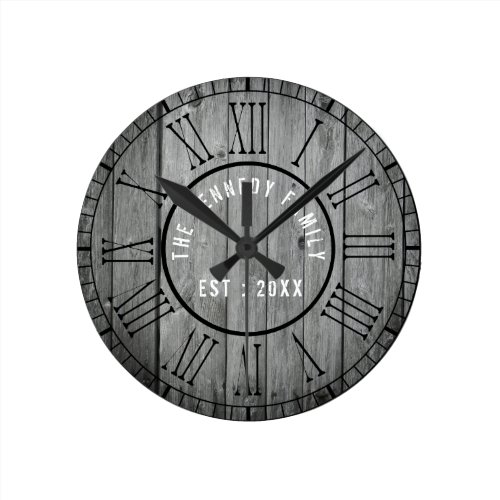 Reclaimed Wood Farmhouse Black Roman Numerals Round Clock