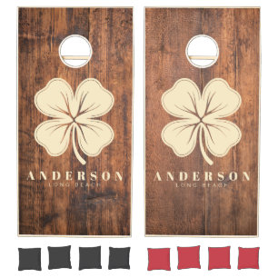 Reclaimed Wood Four Leaf Clover with Name Cornhole Set