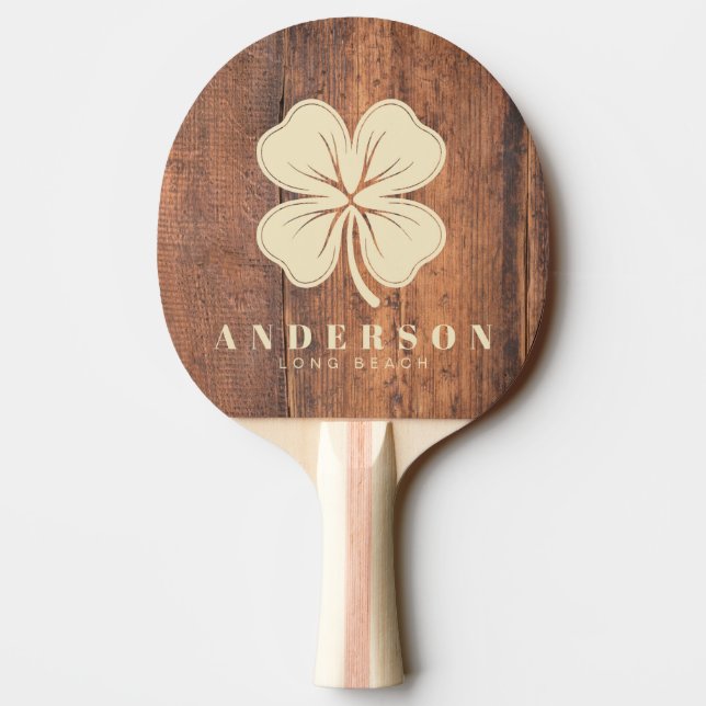 Reclaimed Wood Four Leaf Clover with Name Ping Pong Paddle (Back)