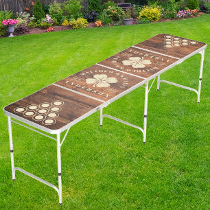 Reclaimed Wood Irish Lucky Clover Wedding Crest Beer Pong Table