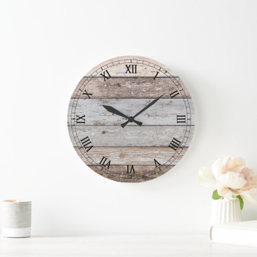 Reclaimed Wood Look Trendy Large Clock | Zazzle