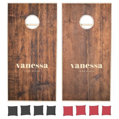 Reclaimed Wood Minimal Modern Classic Name Cornhole Set