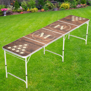 Reclaimed Wood Modern Circle Monogram Beer Pong Table