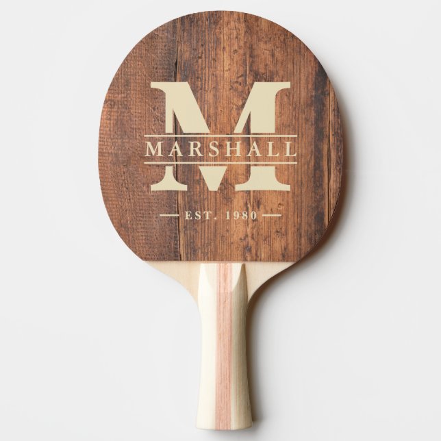 Reclaimed Wood Monogram & Name Overlay Ping Pong Paddle (Back)