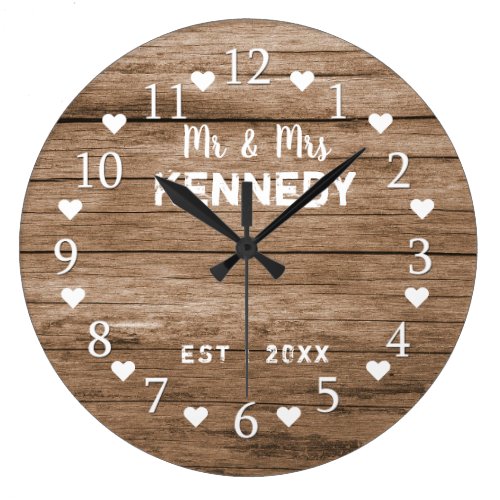 Reclaimed Wood Mr And Mrs Wedding Large Clock