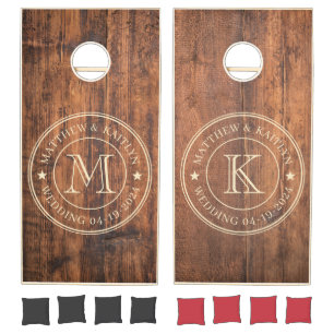 Reclaimed Wood Wedding Monogram Star Cornhole Set