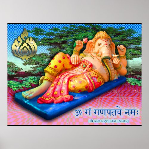 Reclining Ganesha with Cobra Poster