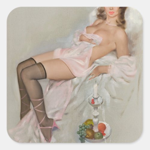 Reclining Pin Up Art Square Sticker