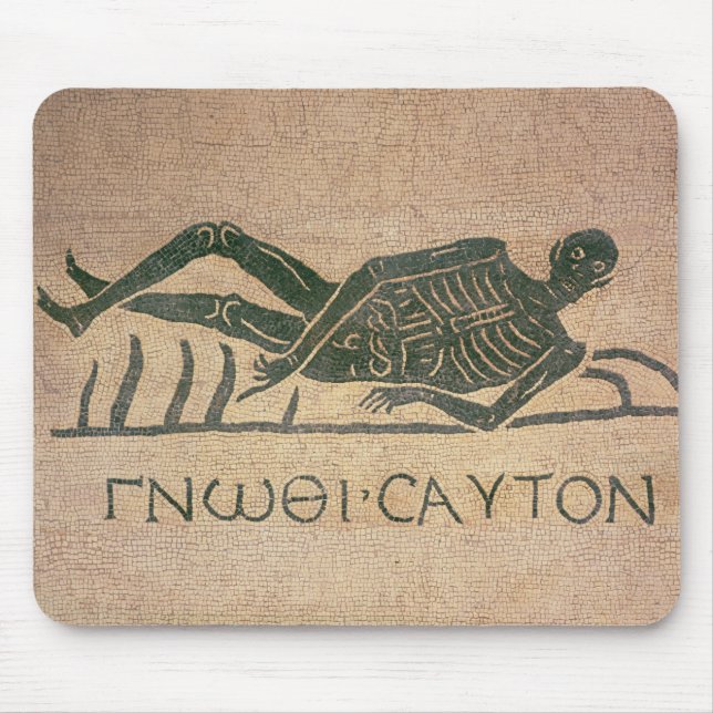 Reclining skeleton with the caption 'Know Mouse Pad (Front)