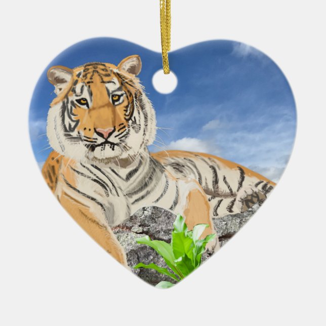 Reclining Tiger Ceramic Tile Ceramic Ornament (Front)