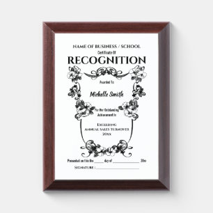 Recognition Floral scroll formal achievement Award Plaque