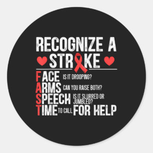 Recognize A Stroke Awareness Brain Attack I Wear R Classic Round Sticker