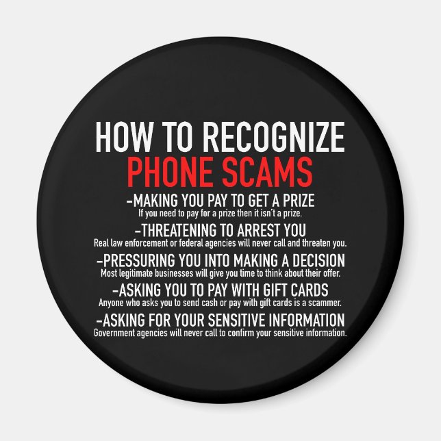 Recognize Phone Scams - Scam Prevention List Magnet (Front)