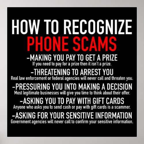 Recognize Phone Scams _ Scam Prevention List Poster
