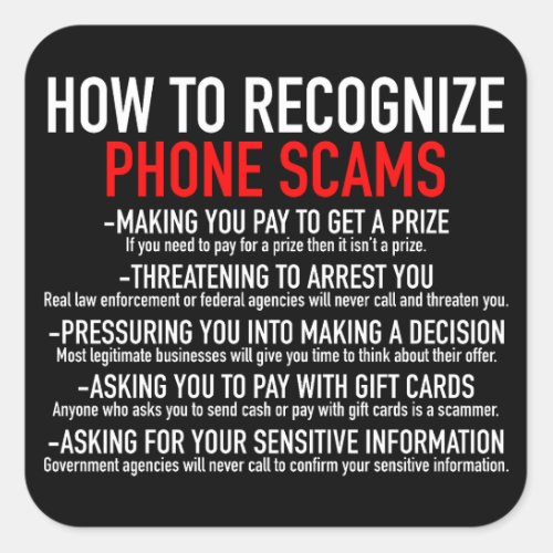 Recognize Phone Scams _ Scam Prevention List Square Sticker