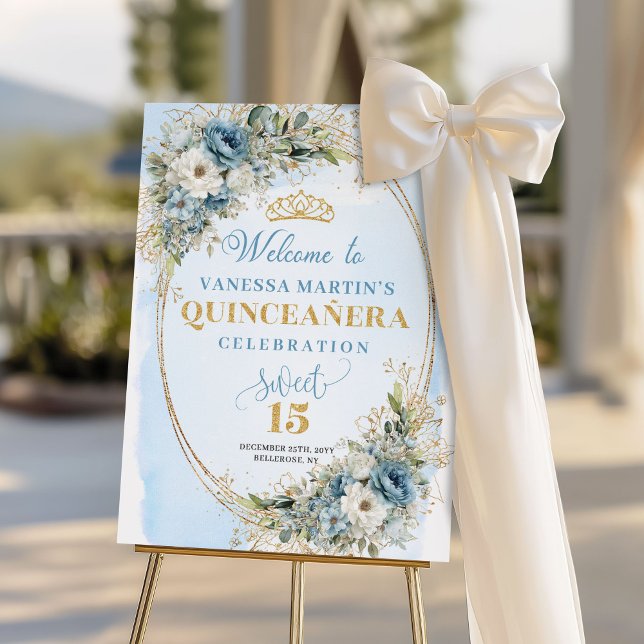 Recommended Quinceañera Welcome Sign Blue Flowers (Recommended Quinceañera Welcome Sign Blue Eucalyptus)
