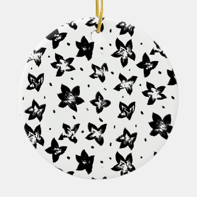 Reconstructed Floral Pattern - Achromatic Goth Ceramic Ornament (Front)