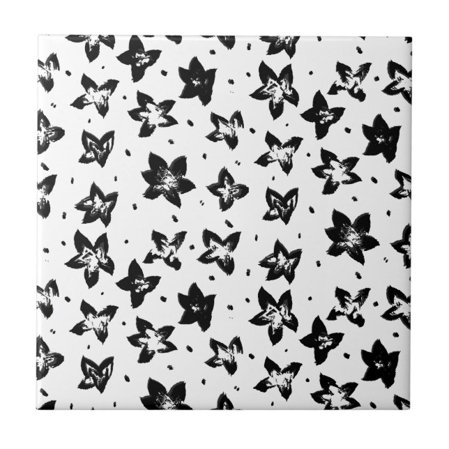 Reconstructed Floral Pattern - Achromatic Goth Ceramic Tile (Front)