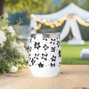 Reconstructed Floral Pattern - Achromatic Goth Thermal Wine Tumbler
