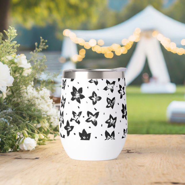Reconstructed Floral Pattern - Achromatic Goth Thermal Wine Tumbler (Wedding)