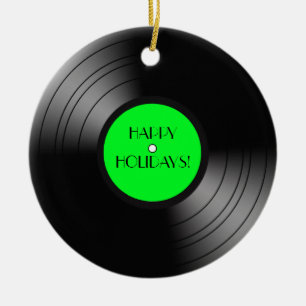 Record Album Happy Holidays Ceramic Ornament