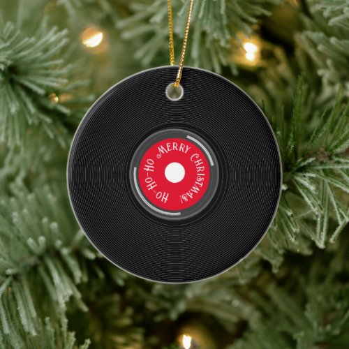 Record Album Ho_Ho_Ho Merry Christmas Ceramic Ornament