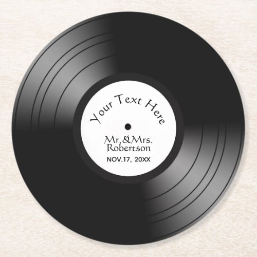 Record Album Names Date Wedding  Anniversary Round Paper Coaster