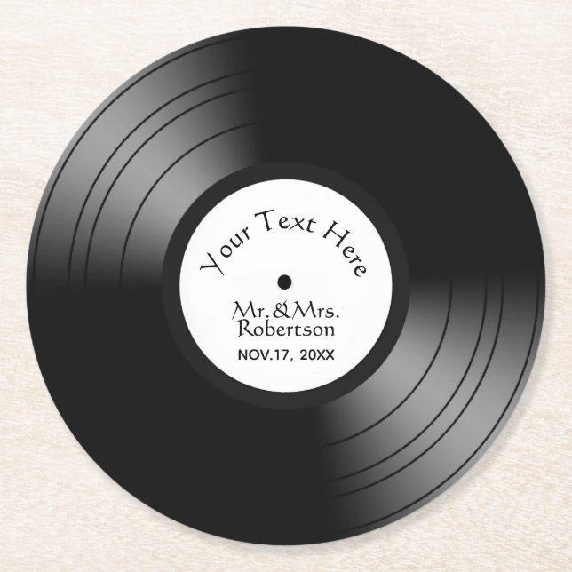 Record Album Names Date Wedding / Anniversary Round Paper Coaster (Front)