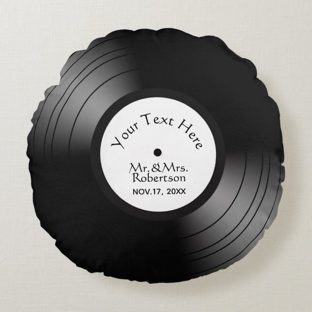 Record Album Names Date Wedding Round Pillow (Front)
