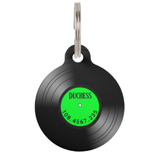 Record Album Novelty Pets ID Number and Name Green Pet ID Tag