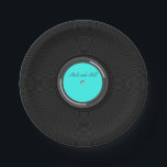 Record Album Paper Plate<br><div class="desc">These fun paper plates feature a black vinyl record album with a turquoise label. Easily customize the label text.</div>