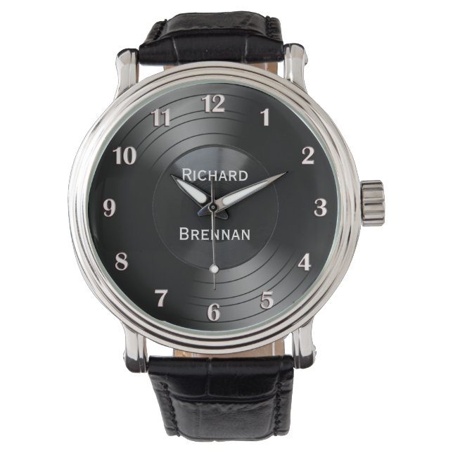 Record Album Personalized Novelty White Numbers Watch (Front)