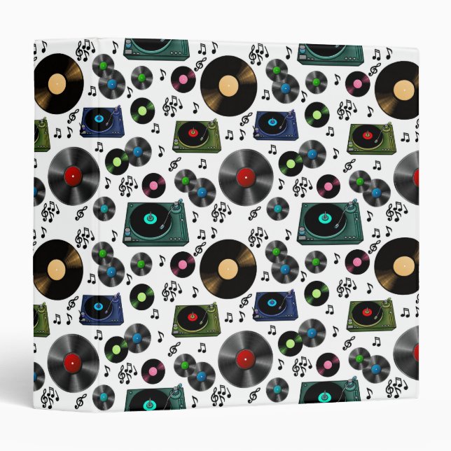 Record Albums, Turntables and Music Notes 3 Ring Binder (Front/Spine)