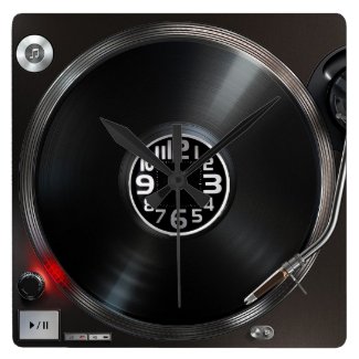 record and turntable square wall clock