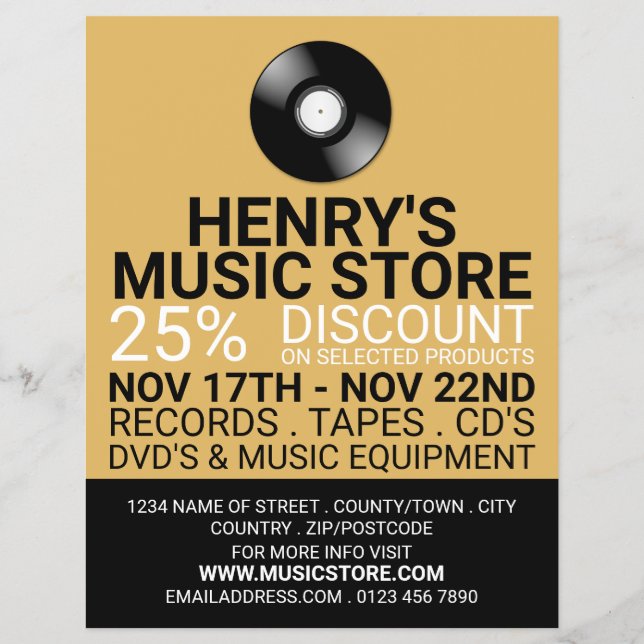 Record Logo, Music Store Advertising Flyer (Front)