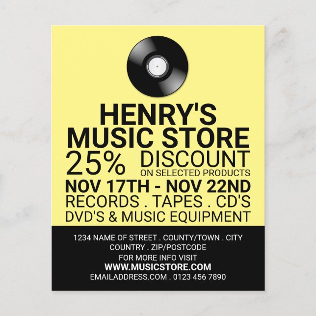 Record Logo, Music Store Advertising Flyer (Front)