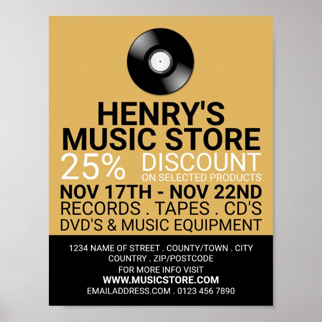 Record Logo, Music Store Advertising Poster (Front)