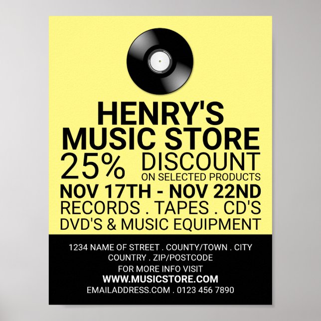 Record Logo, Music Store Advertising Poster (Front)