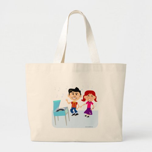 Record Party Kids Cute Cartoon Characters Design Large Tote Bag