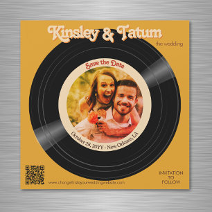 Record Photo Magnet Save the Date QR Groovy Browns
