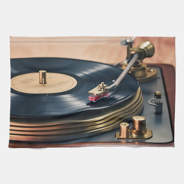 Record Player in Action Kitchen Towel (Horizontal)