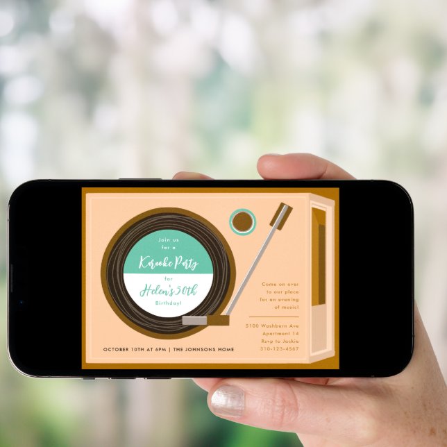 Record Player Music Birthday Party Invitation (Front Digital)