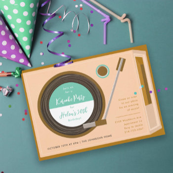 Record Player Music Birthday Party Invitation by beckynimoy at Zazzle