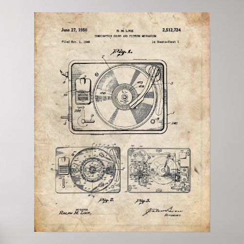 Record Player Patent Poster